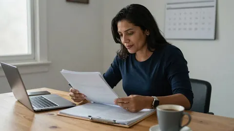 Profesional revisando su expediente en el escritorio de su casa