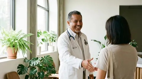 Médico recibe a una paciente en su consulta